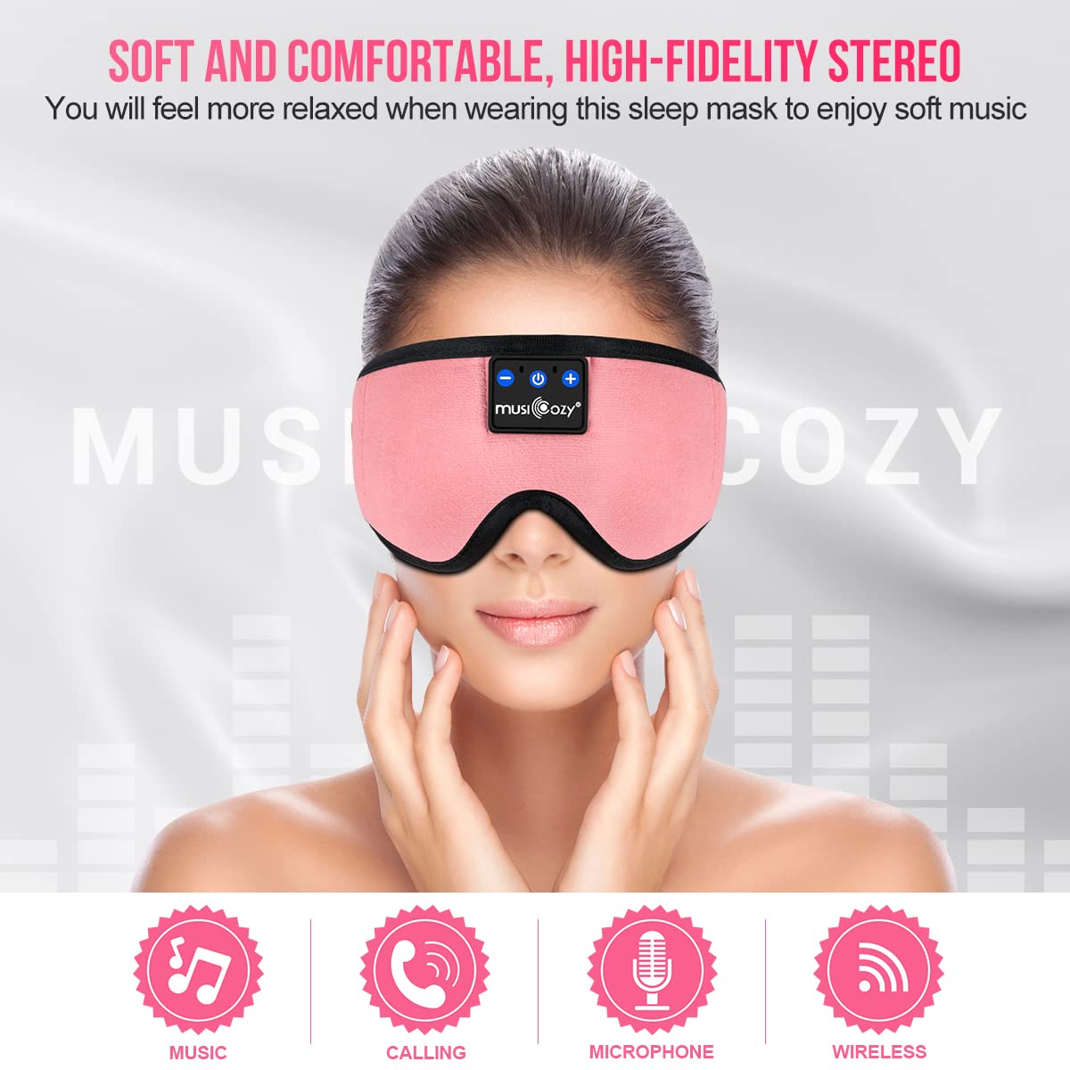 MUSICOZY 3D Bluetooth Sleep Mask with Built-in Wireless Headphones | 2024 Upgrade | Comfortable Contour Design for Sleeping, Travel & Noise Isolation | Sleep Aid with Wireless Music