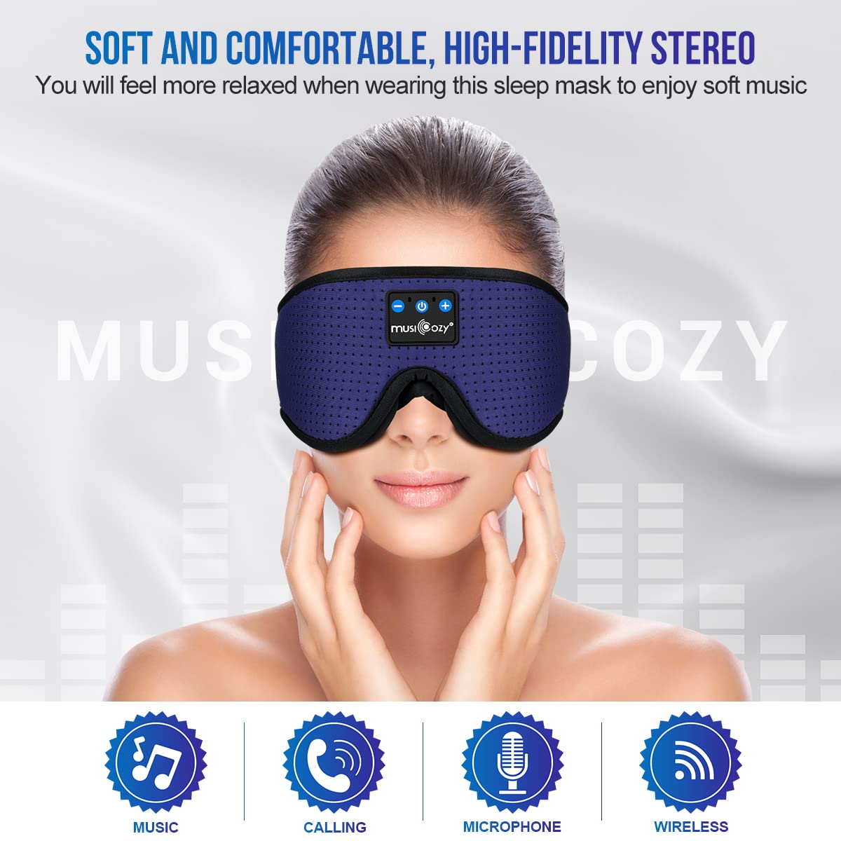 MUSICOZY 3D Bluetooth Sleep Mask with Built-in Wireless Headphones | 2024 Upgrade | Comfortable Contour Design for Sleeping, Travel & Noise Isolation | Sleep Aid with Wireless Music