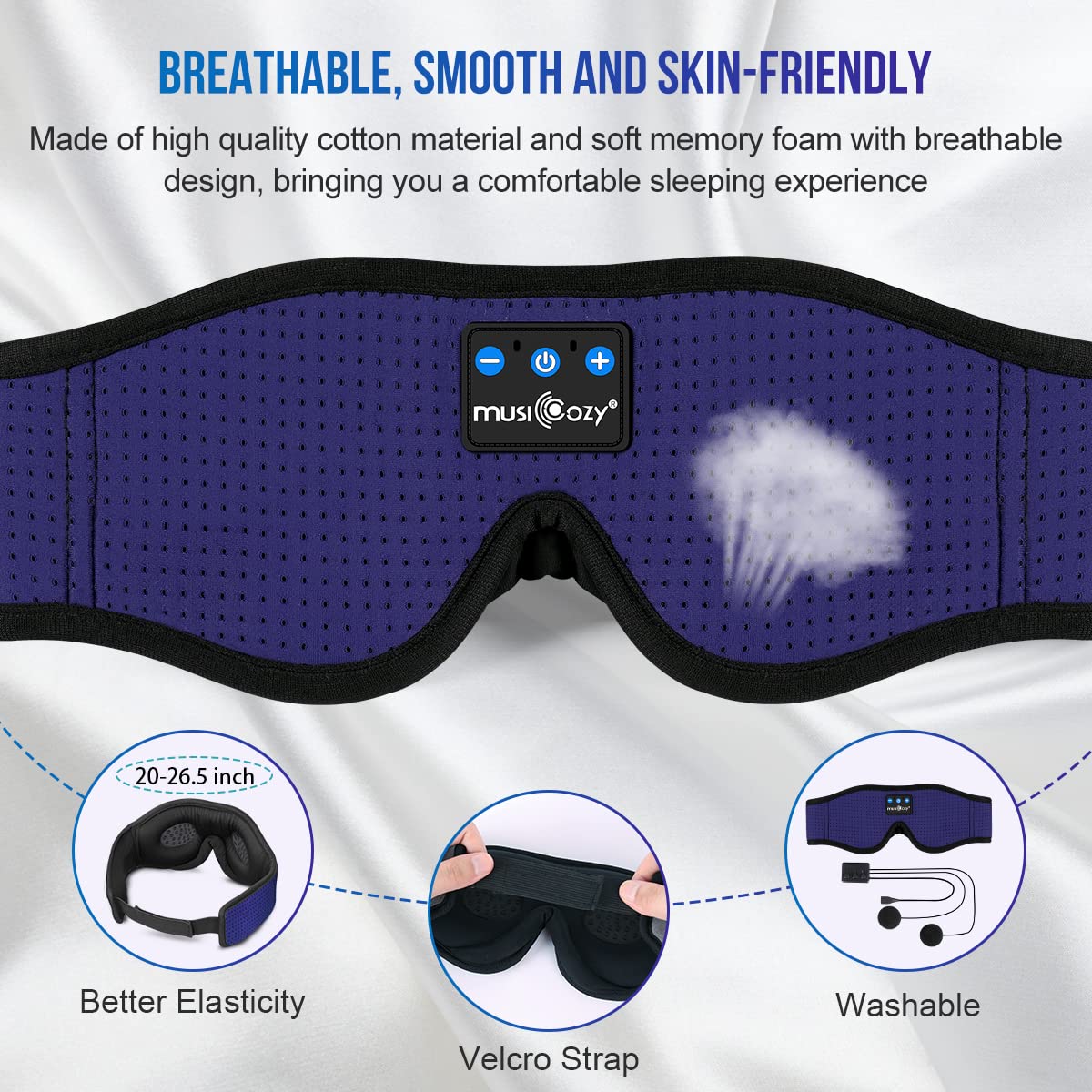 MUSICOZY 3D Bluetooth Sleep Mask with Built-in Wireless Headphones | 2024 Upgrade | Comfortable Contour Design for Sleeping, Travel & Noise Isolation | Sleep Aid with Wireless Music