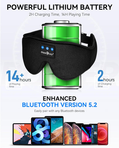 MUSICOZY 3D Bluetooth Sleep Mask with Built-in Wireless Headphones | 2024 Upgrade | Comfortable Contour Design for Sleeping, Travel & Noise Isolation | Sleep Aid with Wireless Music