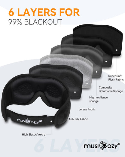 MUSICOZY 3D Bluetooth Sleep Mask with Built-in Wireless Headphones | 2024 Upgrade | Comfortable Contour Design for Sleeping, Travel & Noise Isolation | Sleep Aid with Wireless Music