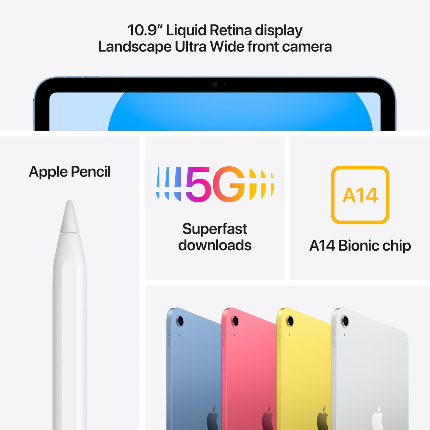 Apple iPad (10th Generation): with A14 Bionic chip, 10.9-inch Liquid Retina Display, 64GB, Wi-Fi 6, 12MP front/12MP Back Camera, Touch ID, All-Day Battery Life – Yellow