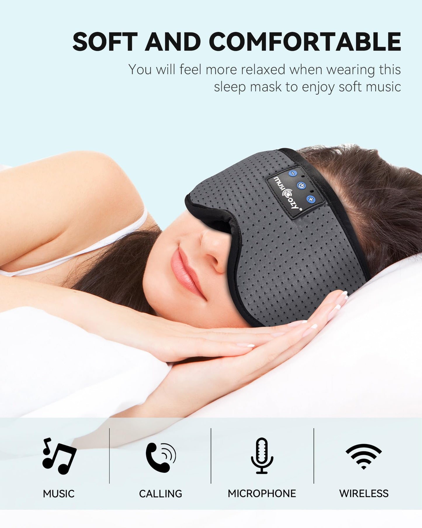 MUSICOZY 3D Bluetooth Sleep Mask with Built-in Wireless Headphones | 2024 Upgrade | Comfortable Contour Design for Sleeping, Travel & Noise Isolation | Sleep Aid with Wireless Music