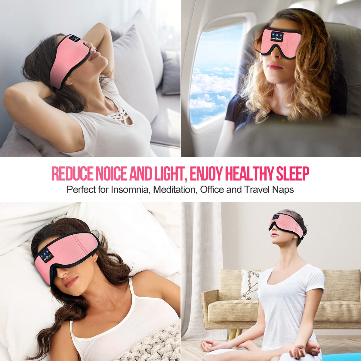 MUSICOZY 3D Bluetooth Sleep Mask with Built-in Wireless Headphones | 2024 Upgrade | Comfortable Contour Design for Sleeping, Travel & Noise Isolation | Sleep Aid with Wireless Music