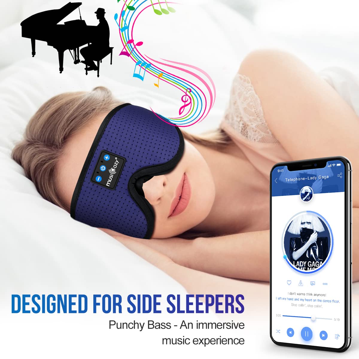 MUSICOZY 3D Bluetooth Sleep Mask with Built-in Wireless Headphones | 2024 Upgrade | Comfortable Contour Design for Sleeping, Travel & Noise Isolation | Sleep Aid with Wireless Music