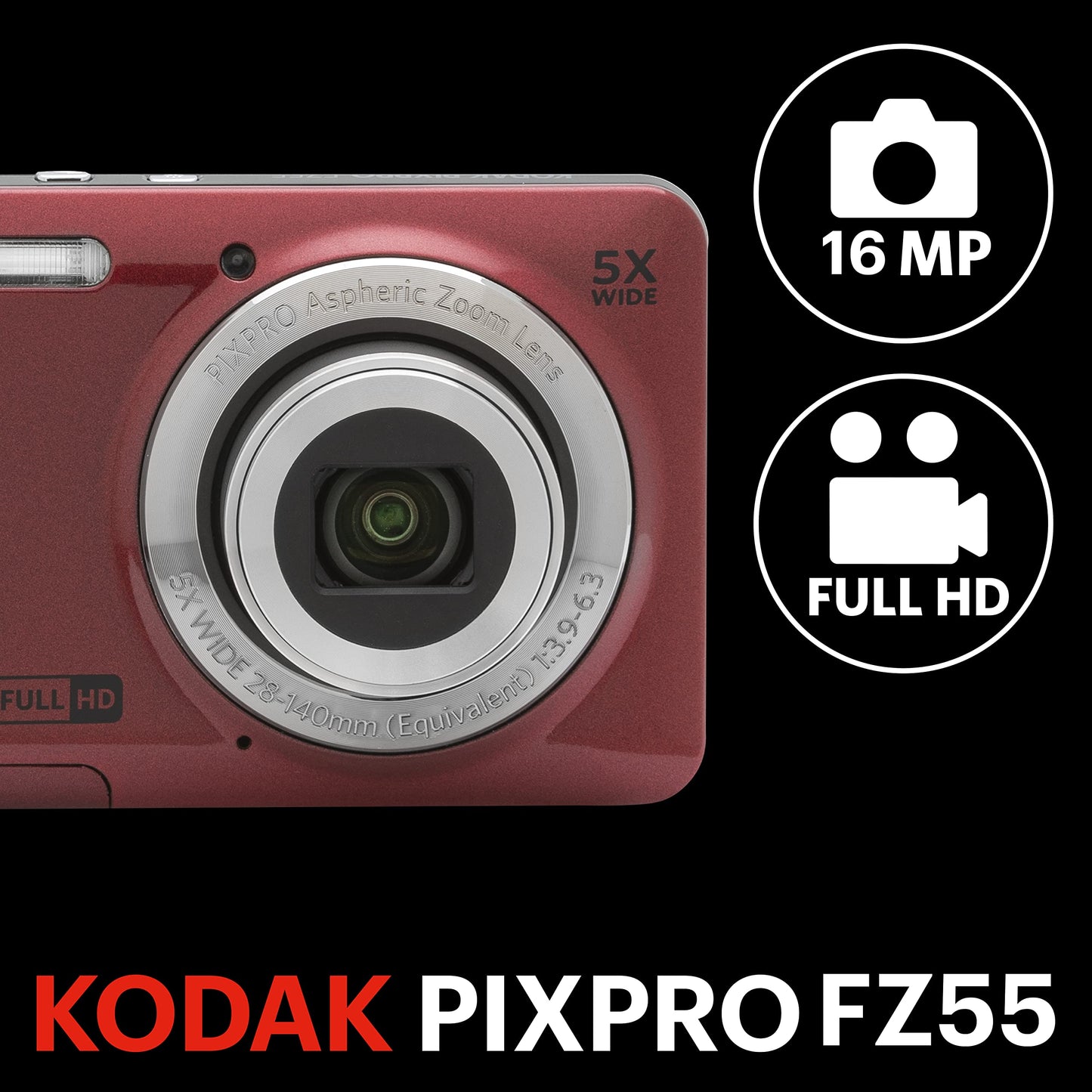 New KODAK PIXPRO FZ55-BK 16MP CMOS Sensor Digital Camera