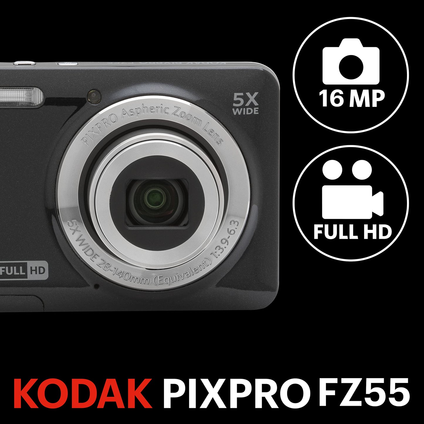 New KODAK PIXPRO FZ55-BK 16MP CMOS Sensor Digital Camera