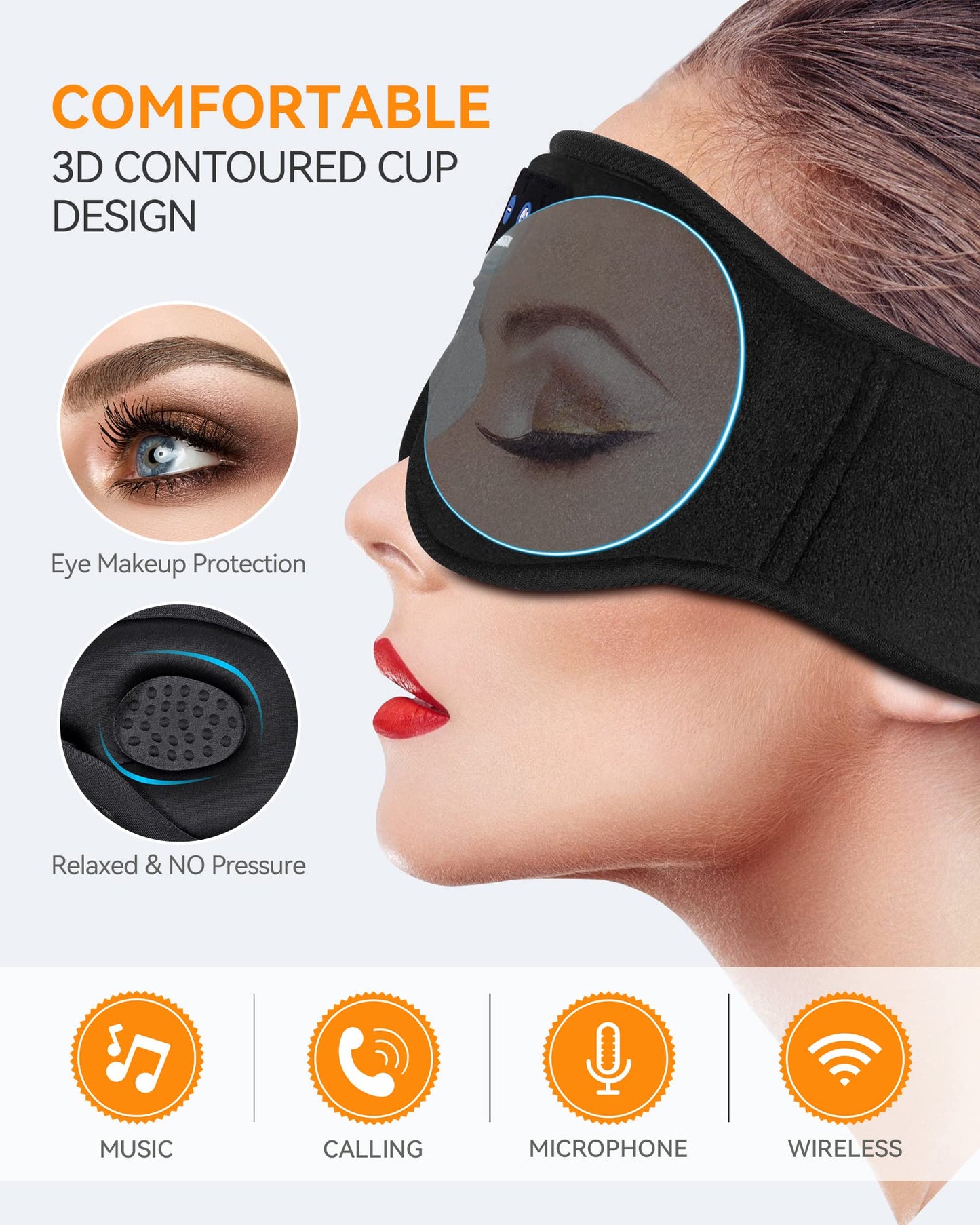 MUSICOZY 3D Bluetooth Sleep Mask with Built-in Wireless Headphones | 2024 Upgrade | Comfortable Contour Design for Sleeping, Travel & Noise Isolation | Sleep Aid with Wireless Music