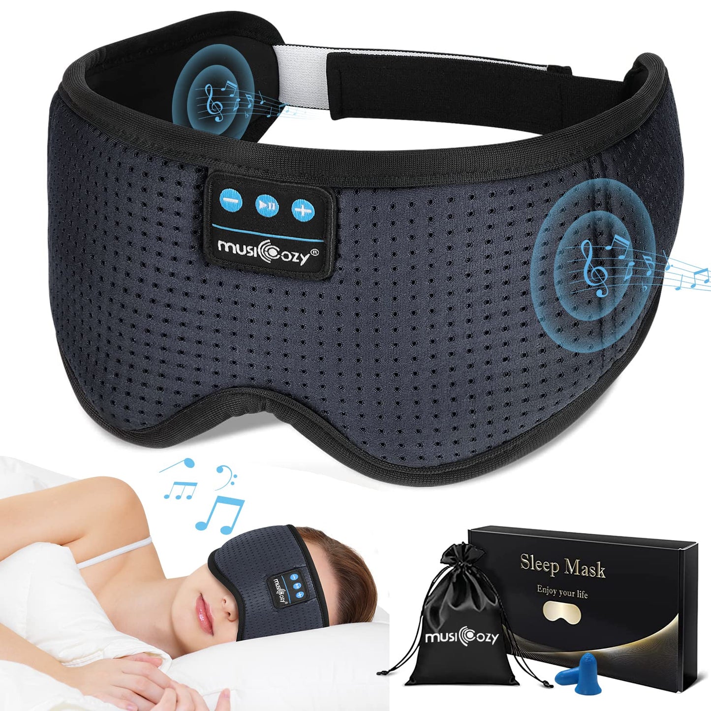 MUSICOZY 3D Bluetooth Sleep Mask with Built-in Wireless Headphones | 2024 Upgrade | Comfortable Contour Design for Sleeping, Travel & Noise Isolation | Sleep Aid with Wireless Music