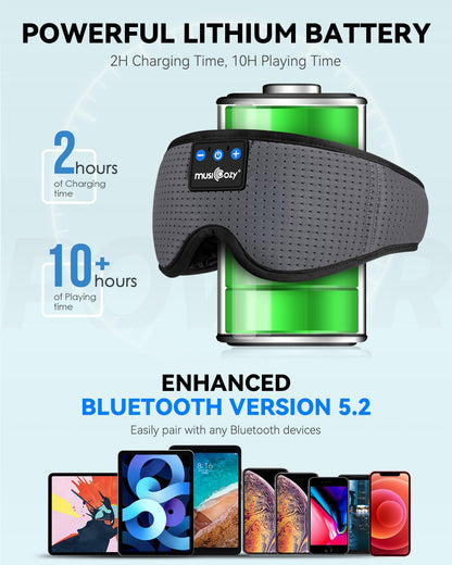 MUSICOZY 3D Bluetooth Sleep Mask with Built-in Wireless Headphones | 2024 Upgrade | Comfortable Contour Design for Sleeping, Travel & Noise Isolation | Sleep Aid with Wireless Music