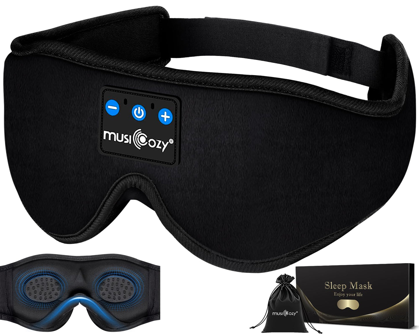 MUSICOZY 3D Bluetooth Sleep Mask with Built-in Wireless Headphones | 2024 Upgrade | Comfortable Contour Design for Sleeping, Travel & Noise Isolation | Sleep Aid with Wireless Music