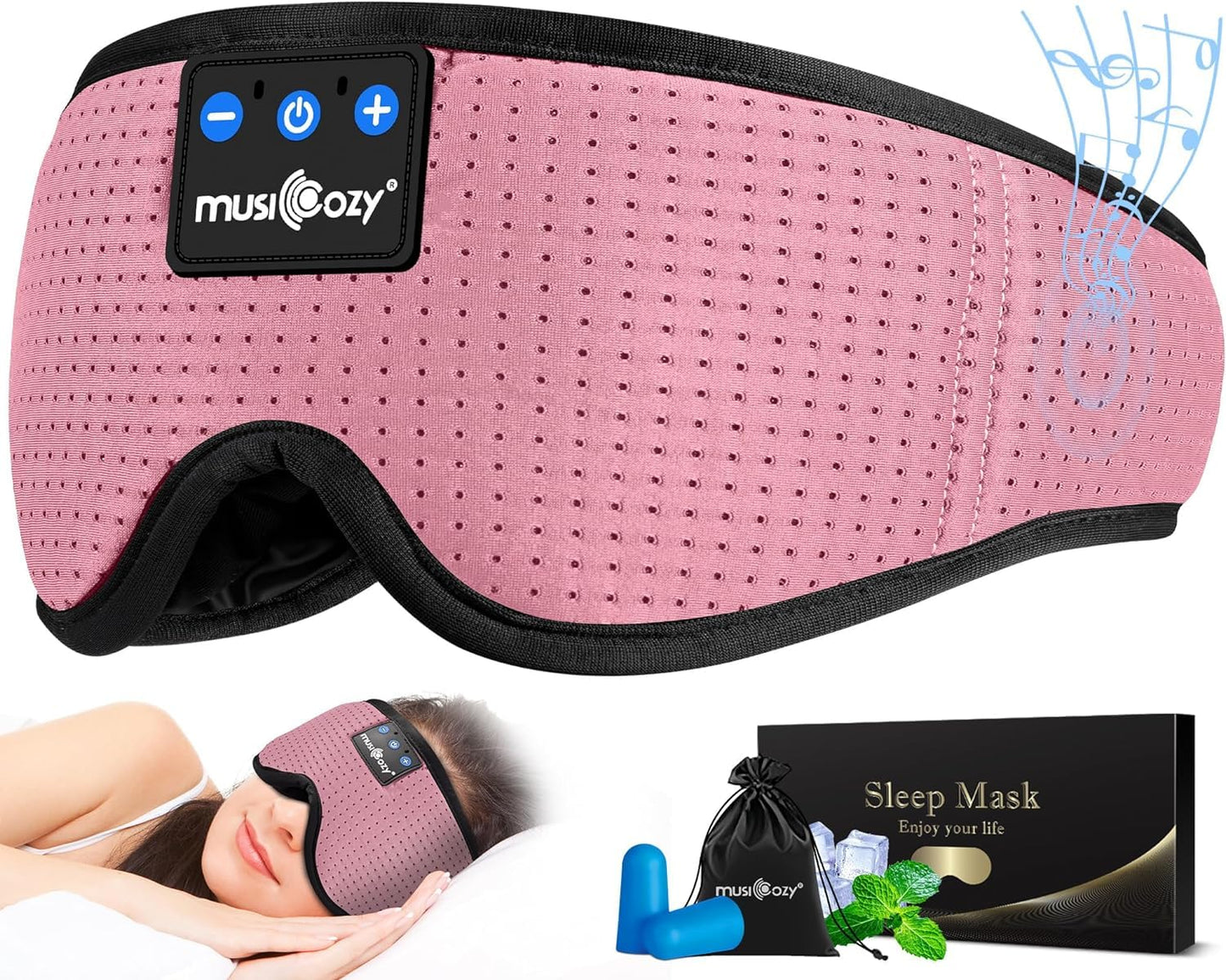 MUSICOZY 3D Bluetooth Sleep Mask with Built-in Wireless Headphones | 2024 Upgrade | Comfortable Contour Design for Sleeping, Travel & Noise Isolation | Sleep Aid with Wireless Music