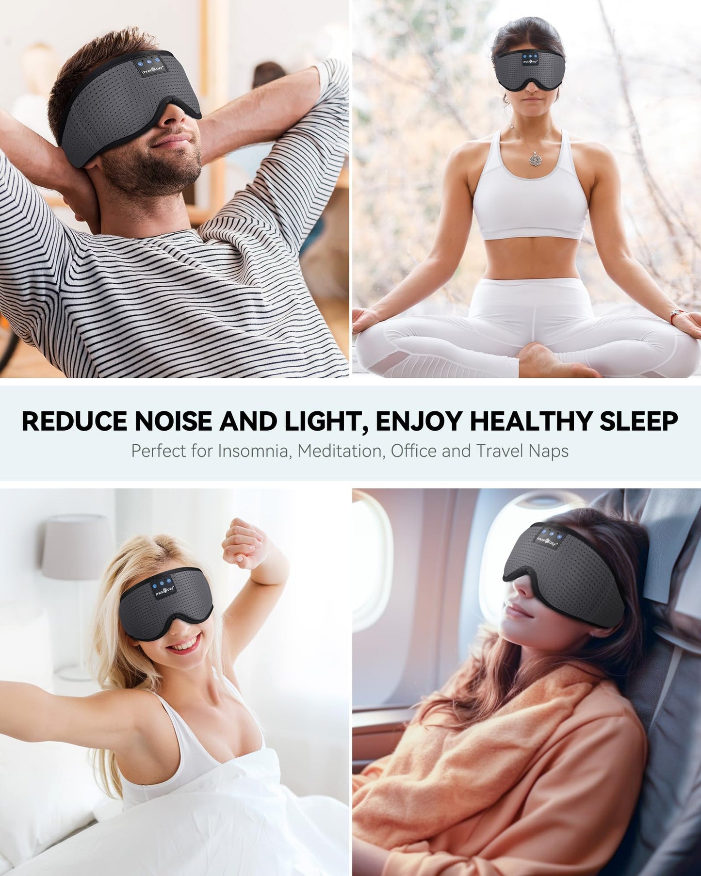 MUSICOZY 3D Bluetooth Sleep Mask with Built-in Wireless Headphones | 2024 Upgrade | Comfortable Contour Design for Sleeping, Travel & Noise Isolation | Sleep Aid with Wireless Music