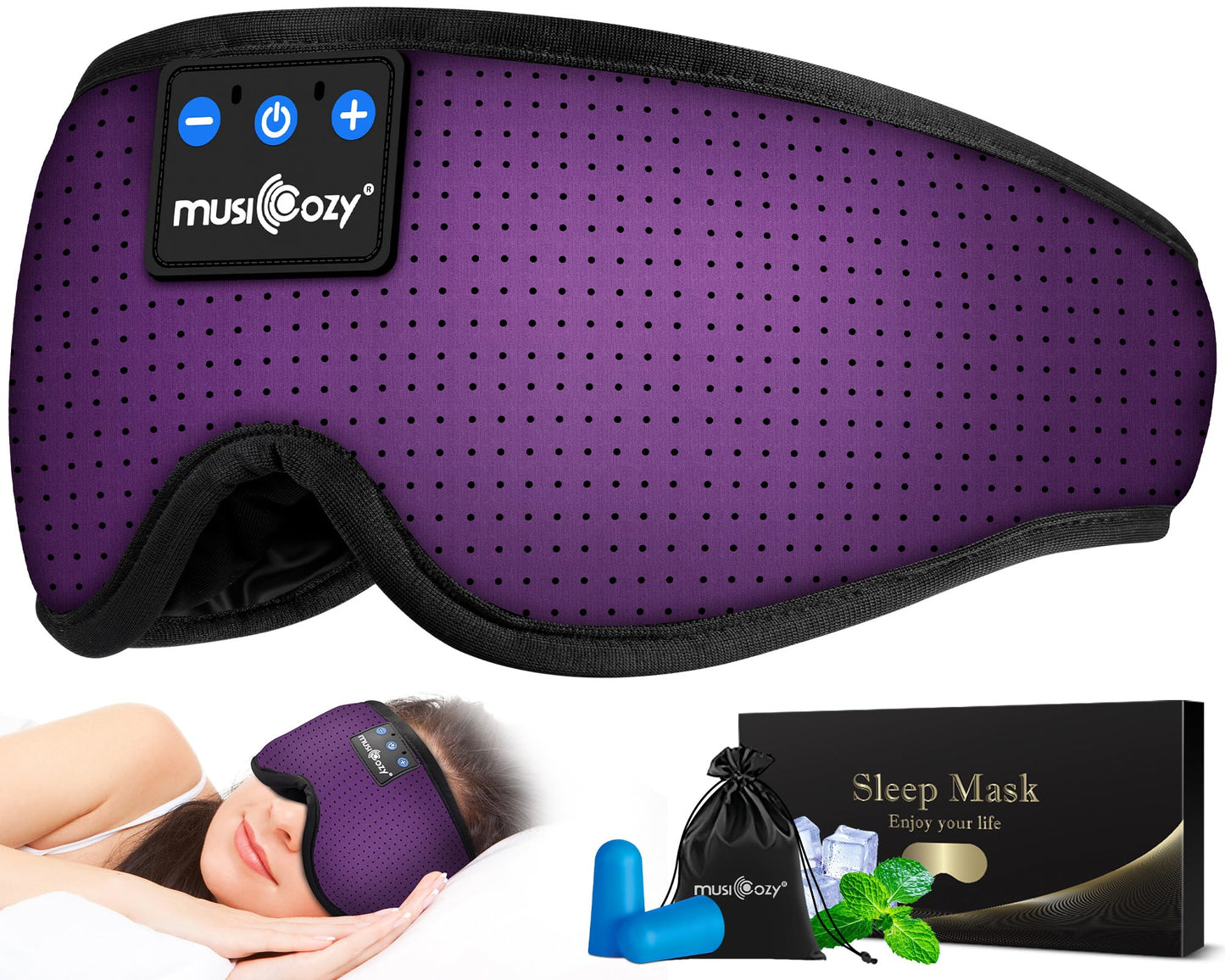 MUSICOZY 3D Bluetooth Sleep Mask with Built-in Wireless Headphones | 2024 Upgrade | Comfortable Contour Design for Sleeping, Travel & Noise Isolation | Sleep Aid with Wireless Music