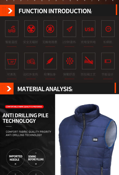 Heated Vest  Electric Heated Jackets Men Women Sportswear